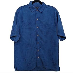 CARIBBEAN Blue Woven Print Hawaiian Shirt Size Large